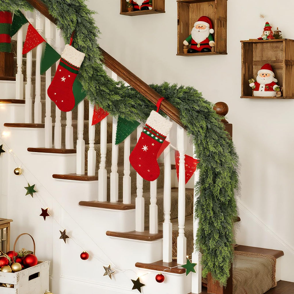 Real Touch Cedar Garland - Artificial Christmas Garlands Faux Green Cedar Fake Pine Needles Garland for Fireplace,Table, Stairs, Mantle, Window,Indoor Outdoor,Home,Holiday Decor(1 PCS,9 FT)