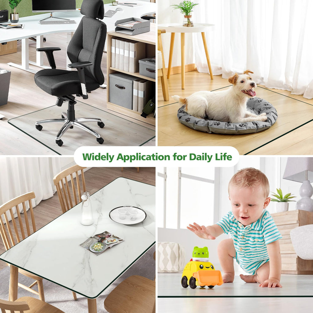 BesWin Glass Office Chair Mat, Tempered Glass Floor Mats for Carpet Floor, Heavy Duty Hard Glass Desk Chair Mat for Home or Office, Anti-Slip & Easy Glide - 36" x 46"