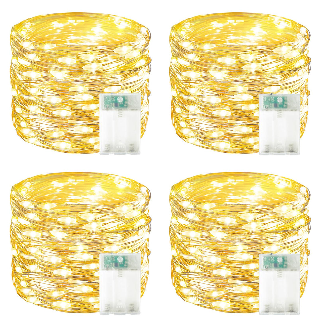 4 Pack 60 LED Fairy Lights Battery Operated with Timer, 20FT Waterproof String Lights Indoor Outdoor, Cuttable Battery Light for Home Bedroom Wedding DIY Centerpiece Christmas Decorations (Warm White)