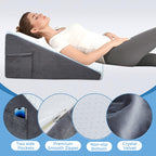puredown® 12" Bed Wedge Pillow, Cooling Gel Memory Foam for Nighttime Acid Reflux, Lumbar & Back Support, Leg Elevation Therapy, Snore Reduction Aid, Triangular Wedge Design, Detachable Washable Cover