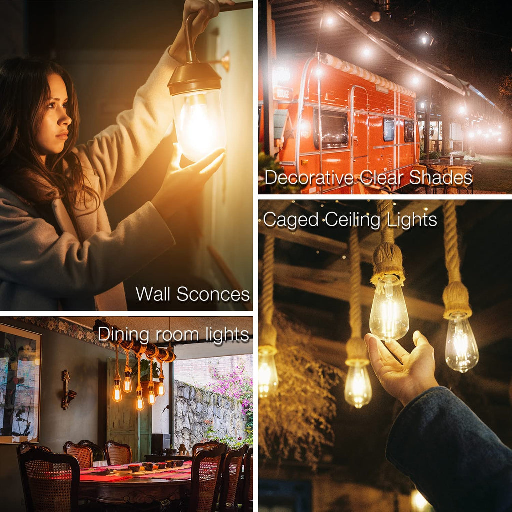 4 Pack Vintage LED Edison Bulbs, E26 Led Bulb 60W Equivalent, Dimmable Led Light Bulbs, High Brightness 800 LM Warm White 2700K, ST58 Antique LED Filament Bulbs, Clear Glass Style for Home