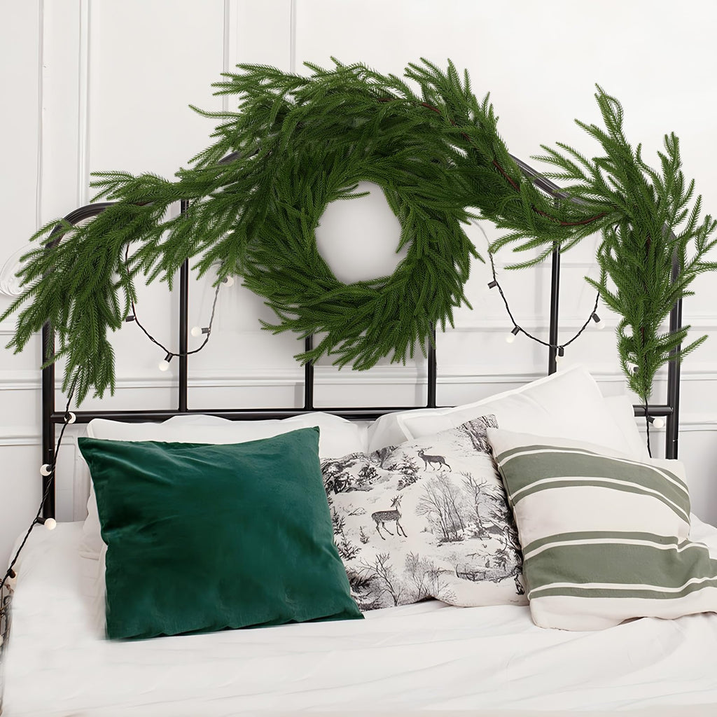 Hananona 4 Pcs Artificial Norfolk Pine Garlands, Real Touch Winter Pine Garland, Green Artificial Greenery Garland for Table, Mantle, Wall, Indoor, Outdoor Christmas Decorations (4, 6 FT)