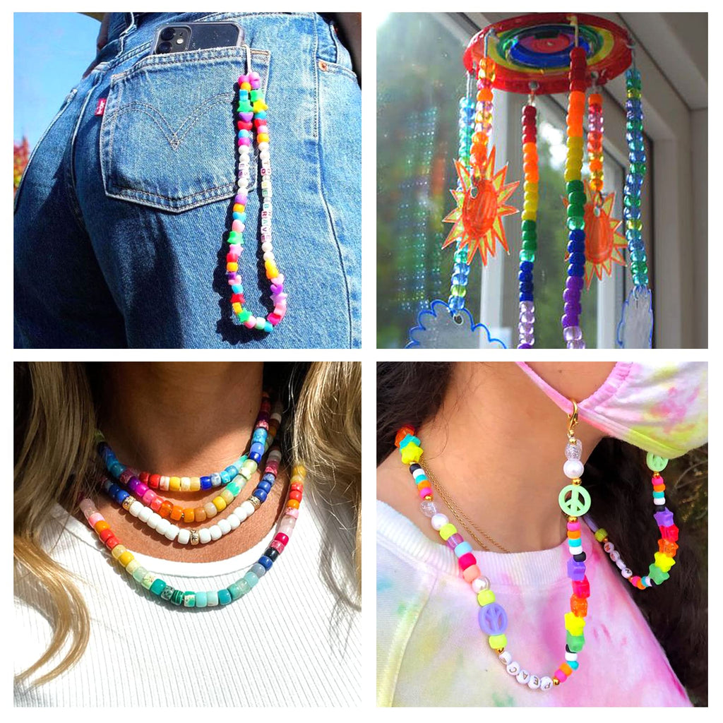 Quefe 3960pcs Pony Beads for Friendship Bracelet Making Kit 48 Colors Kandi Beads Set, 2400pcs Plastic Rainbow Bulk and 1560pcs Letter Beads for Keychains Craft Jewelry Necklace