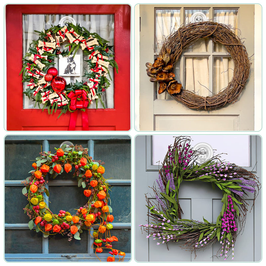VIS'V Wreath Hanger, Large Clear Heavy Duty Suction Cup Wreath Hooks 22 LB Removable Strong Window Glass Door Suction Cup Wreath Holder for Halloween Christmas Wreath Decorations - 8 Pcs