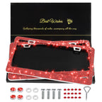 QUANQIUFEI 2 Pack Bling License Plate Frames for Women, Sparkly Rhinestone Diamond Car Accessories with Glitter Crystal Caps (Red)
