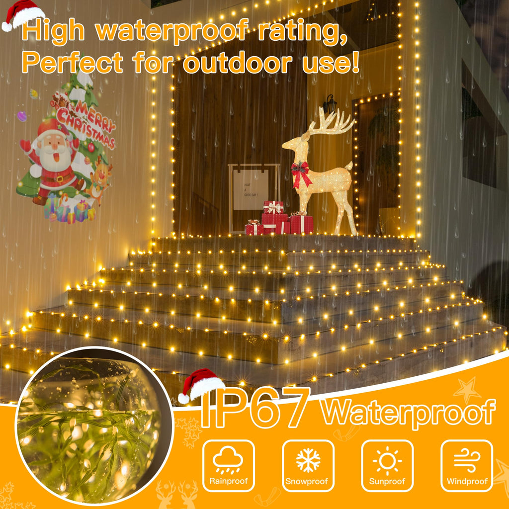 Ollny Christmas Lights 800 LED 262 FT Plug in, IP67 Waterproof Green Wire Outdoor Christmas Lights with Remote, 8 Modes and Timer Christmas Tree Lights for House Indoor Xmas Decorations (Warm White)