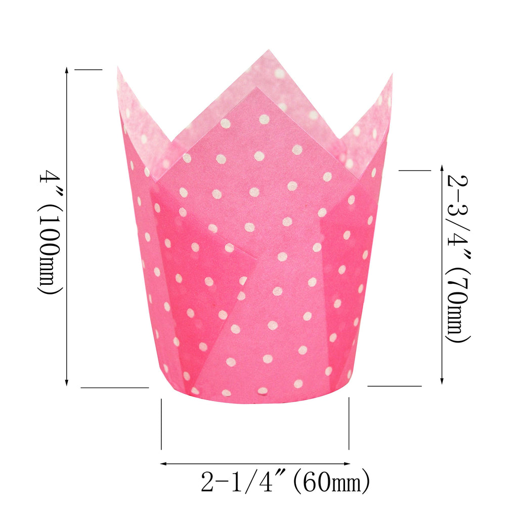 QLSmypkg Large Muffin Greaseproof paper Baking cupcake cups, 2-1/4" x 4" Blue,Yellow,Pink,Purple printed with Polka Dot(each colour about 32 pcs, total 125 pcs) Tulip Baking Cup(Large) (125, Multi)