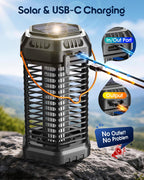 GTERT Solar Bug Zapper Outdoor – Ultra-Strong Fly & Mosquito Zapper, Solar-Powered Rechargeable Bug Zapper, Portable Cordless Insect Zapper, Foldable Adjustable Outdoor Light, IP66 Waterproof (Black)