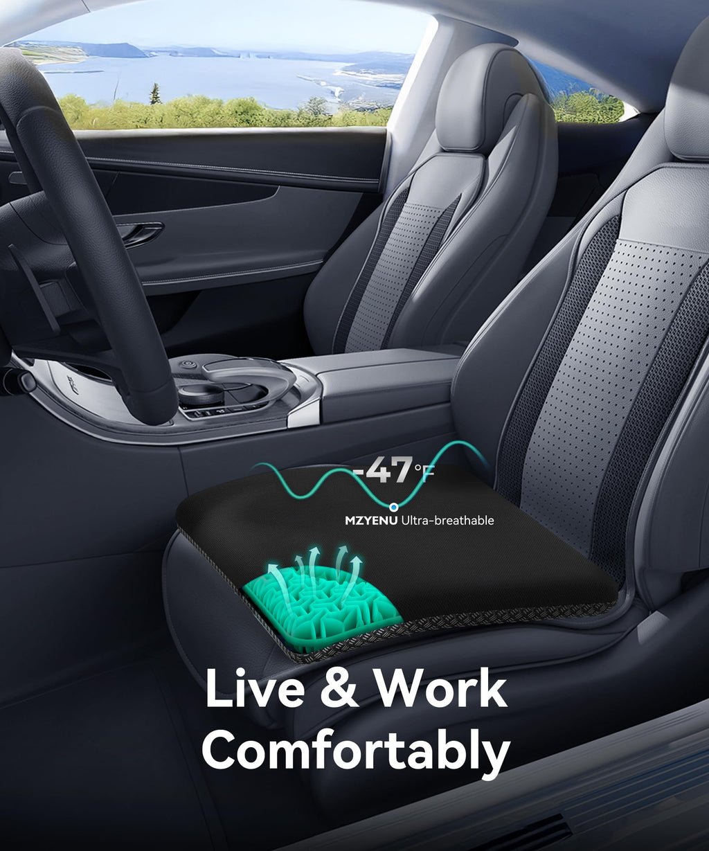 MZYENU Gel Seat Cushion, Cool Chair Cushion for Office Chairs, Driving Car Cushion Breathable, Wheelchair Cushions for Pressure Relief, Back Pain for Seat Cushions, Chair Pad with No-Slip Cover
