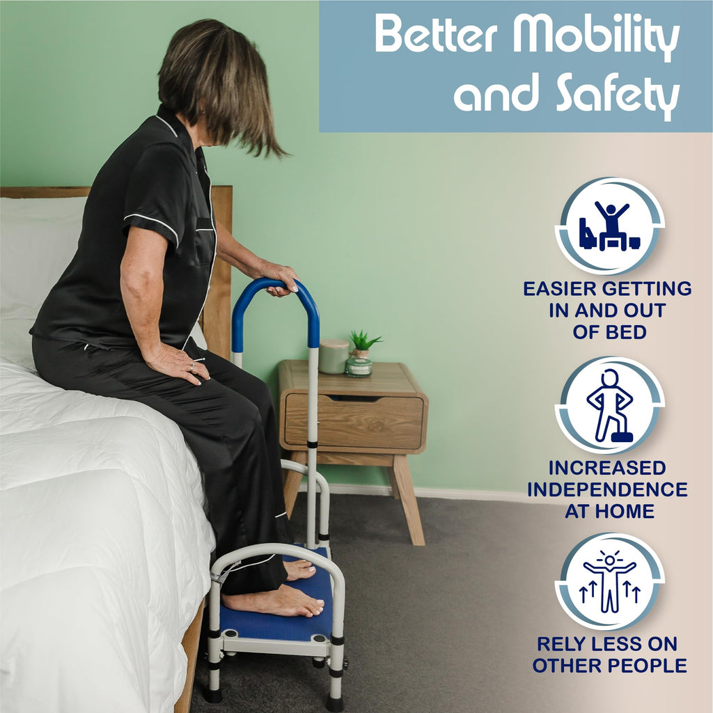 FlexiStep Medical Bed Step Stool with Handle for Adults - Heavy Duty Adjustable Bedroom Stepping Stool with Handrail - Wide, High Grip Base for Seniors - Elderly Mobility Accessories for High Beds