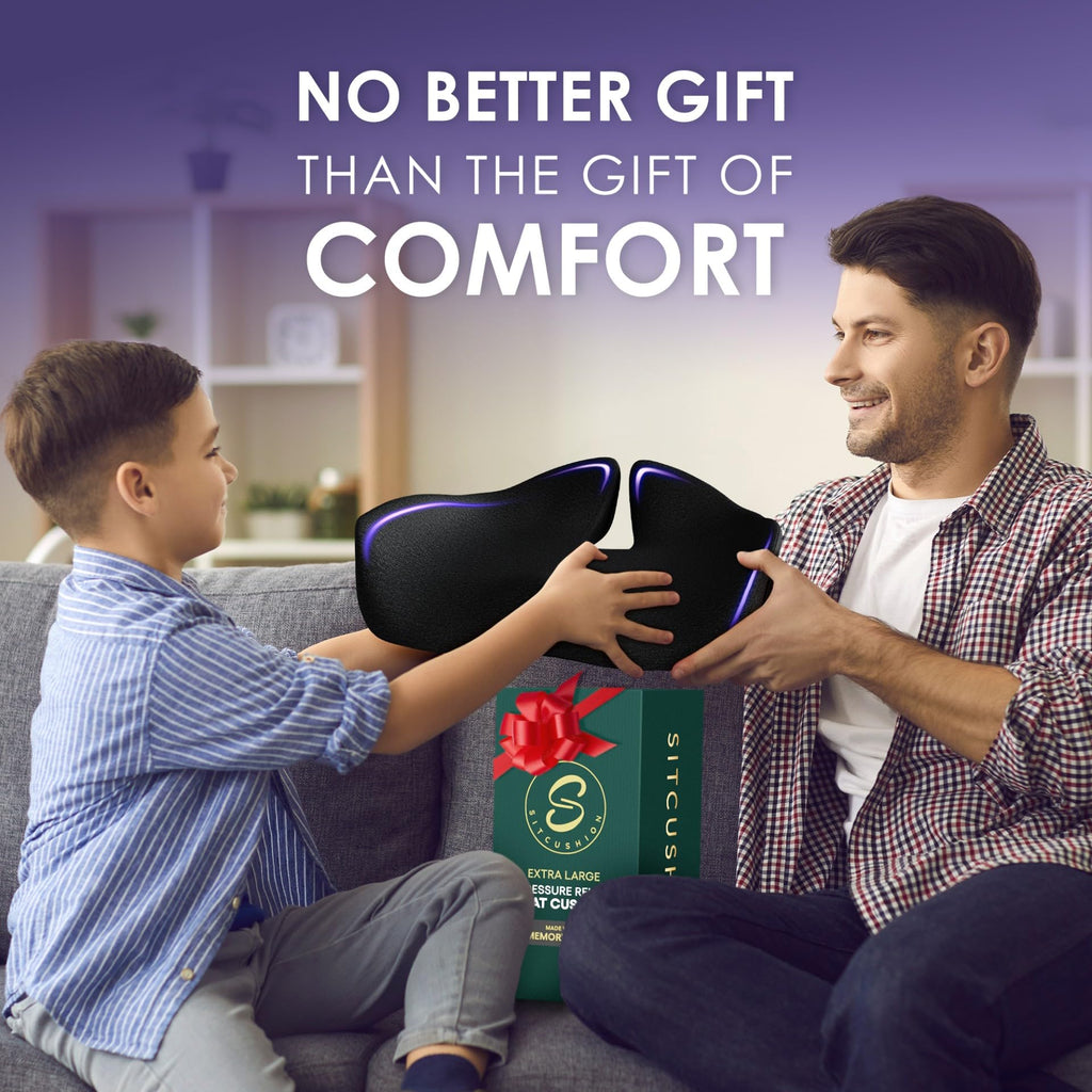 Pressure Relief Seat Cushion for Tailbone Pain – X Large Office Chair Cushion for Butt, Back Pain, Coccyx & Sciatica Pain Relief Pillow. Memory Foam Seat Cushions for Office Chairs. Extra Cover(Black)