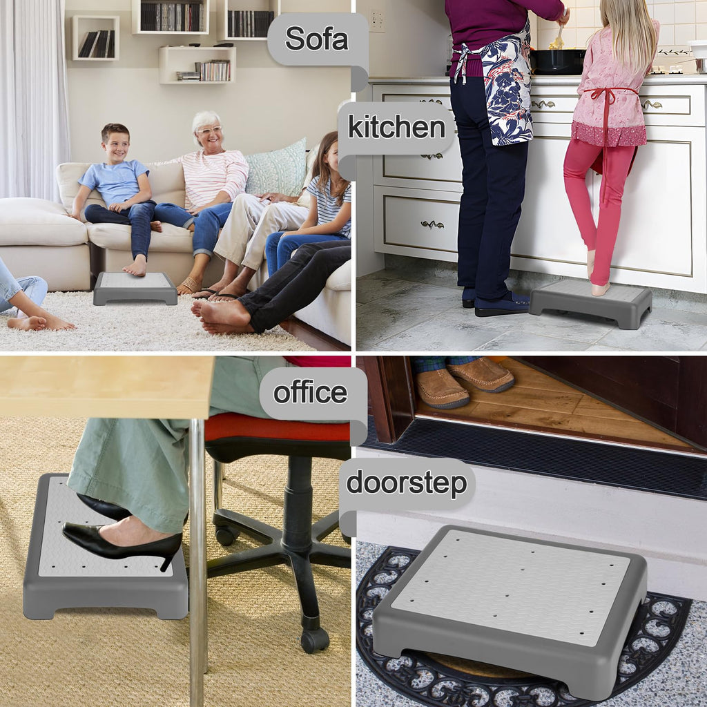 RayLove Mobility One Step Stool for Adults & Seniors, Non-Slip Bathroom Step Stool, Indoor/Outdoor Portable Stair Assist, Platform Step for Office, Kitchen, Cars and Bedroom, 400lbs Capacity, Grey
