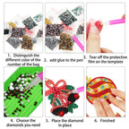 Yaomiao 17 Pieces Double Sided Christmas Diamond Art Ornaments Diamond Painting Keychains DIY 5d Painting Round Drill Key Chain Christmas Crystal Rhinestone Arts Craft Keychain for Christmas Supplies