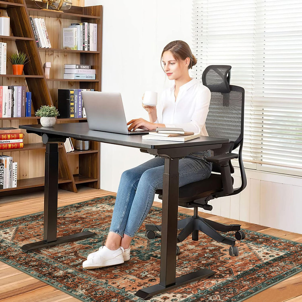Anidaroel 48''x60''Chair Mat for Hardwood Floor/Tile Floor,Desk Chair Hard Floors,Under Desk Rug Protector Rolling Chair,Computer Gaming Mat,Low Pile Carpet Floor Mat,Brick Red/Dull Teal