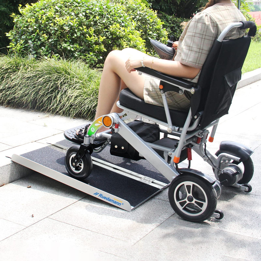 Ruedamann 4'L x 28.1" W, Holds up to 600Lbs, Wheelchair Ramp with Non-Slip Surface, Portable Aluminum Wheelchair Ramp, Folding Ramps for Wheelchairs, Home, Steps, Stairs, Handicaps, Doorways