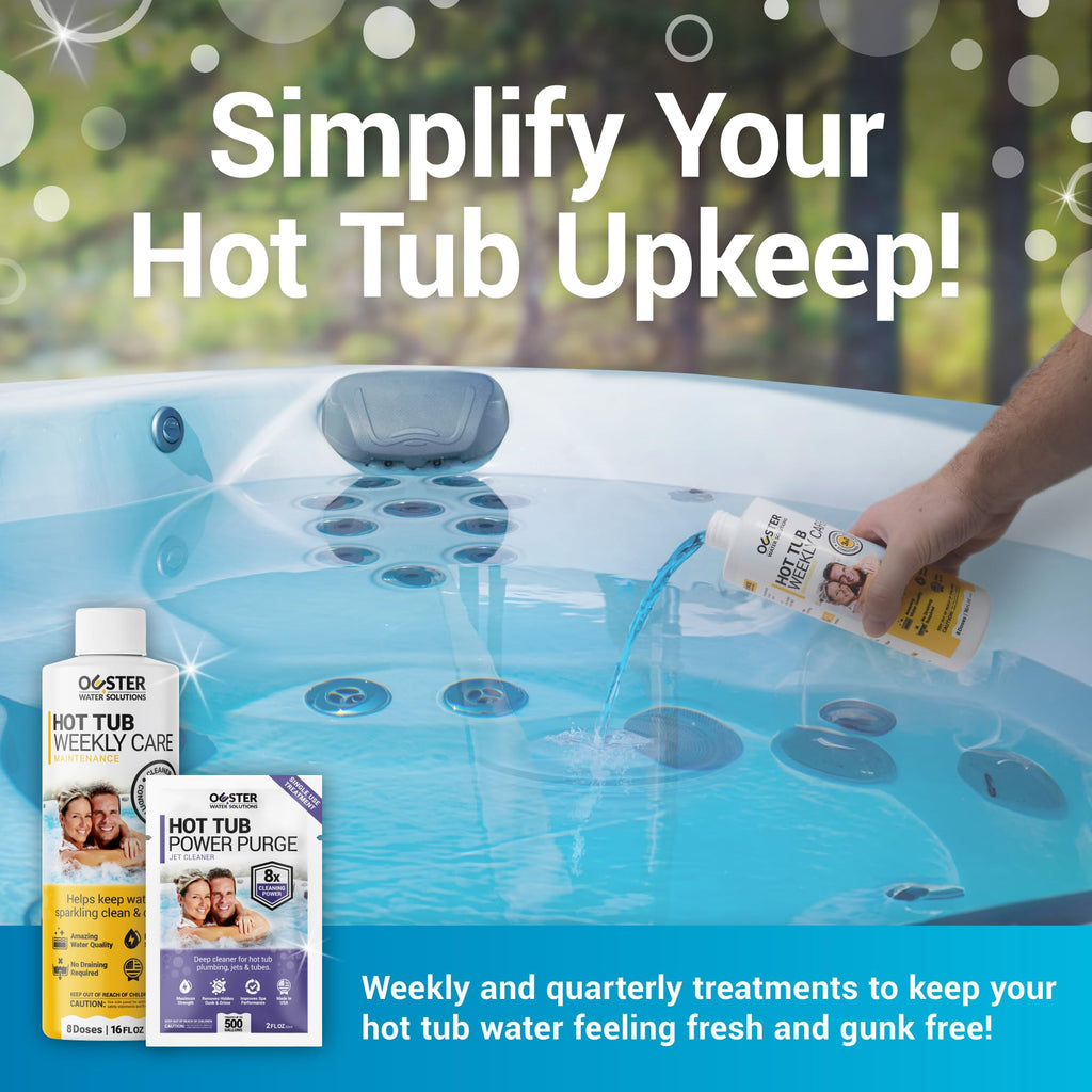 Bio Ouster Hot Tub Chemicals Kit Complete Hot Tub Cleaner Kit with 3in1 Weekly Care, Power Purge Jet Cleaner, Towel, Measuring Cup for Standard and Inflatable Spas Made in USA