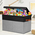 Gowee Large Toy Storage Box with Lid, Sturdy Toys Storage Chest Bin Organizer Basket with Dividers for Kids, Boys, Girls, Nursery, Closet, Bedroom, Playroom 25"x13" x16" (Black and Grey)