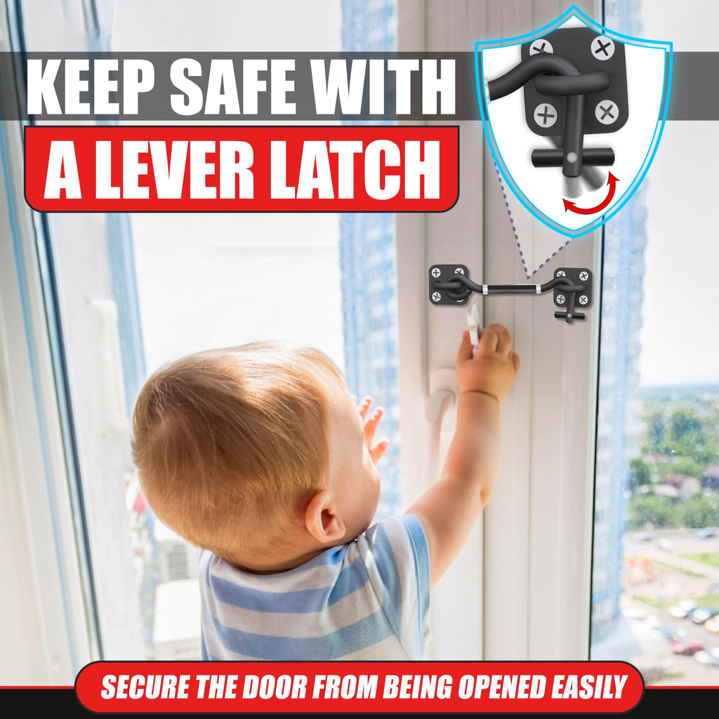 [UPGRADE ADJUSTABLE] 6”-10” Cabin Hook Eye Latch Gate, Heavy Duty 4 Mounting Points Bracket, Barn Door Lock Latch, Durable Door Swivel Window Hook Lock for Sliding Door, Outdoor, Window, Cabinet