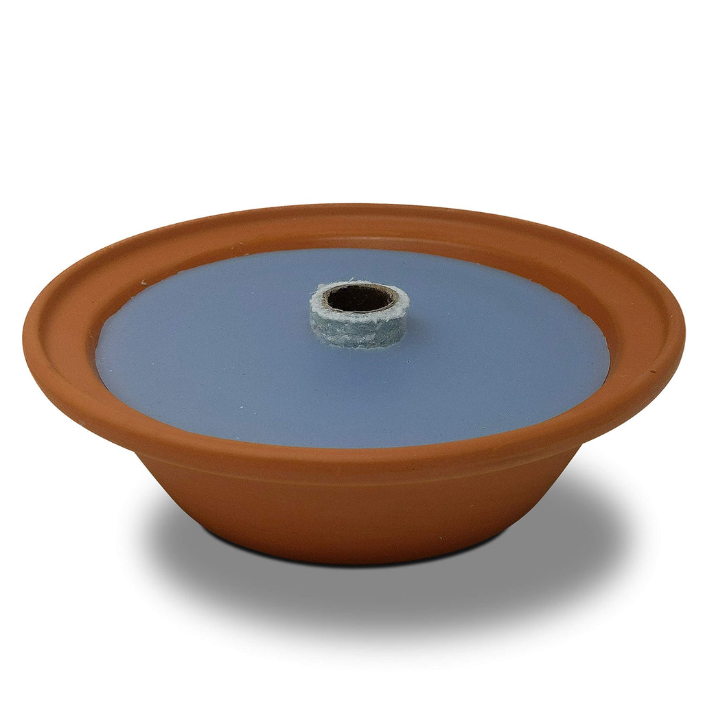 Hyoola 5 Hour Outdoor Firebowl Candle - Unscented Large Flame Wick in Terra Cotta Bowl - Insect and Mosquito Repellent Effect - for Table, Patio, Yard, Camping, Outdoors - Blue.