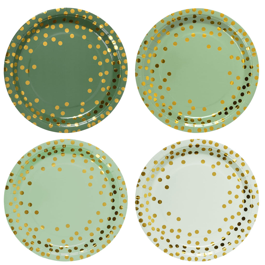 AimFun Sage Green Paper Plates Gradient Green and Gold Party Plates Disposable 9 Inch Bridal Baby Shower Round Dinner Plates for Birthday Wedding Party Supplies (48, Sage Green)