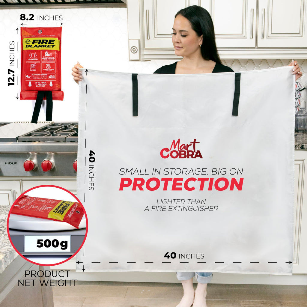 Mart Cobra Emergency Fire Blanket for Home and Kitchen - 4 Pack - Fire Blankets Emergency for Home Safety 40” x 40” - Suppression Shield Retardant Extinguisher Fiberglass Welding Fireproof Cloth Towel