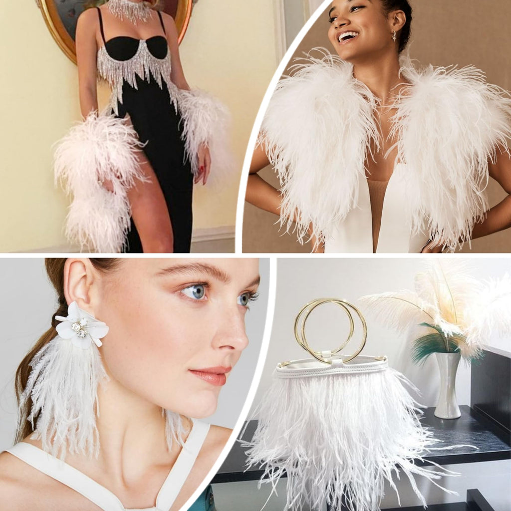 Soarer White Ostrich Feather Trim - 2Yards 5-7inch Feathers Fringe Trim for DIY Sewing Clothing, Dress,Wedding,Christmas Home Party(White)