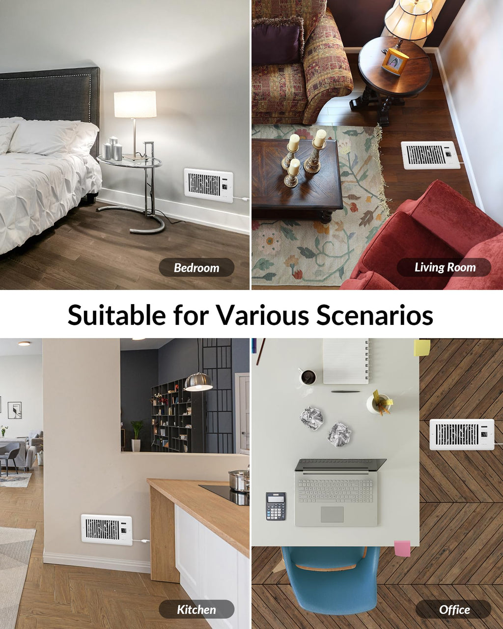Super Quiet Register Booster Fan for 4" x 10" Register Holes, Smart Register Vent with Dual Intelligent Thermostat and WIFI App Control, Heating Cooling AC Vent Fan (White)