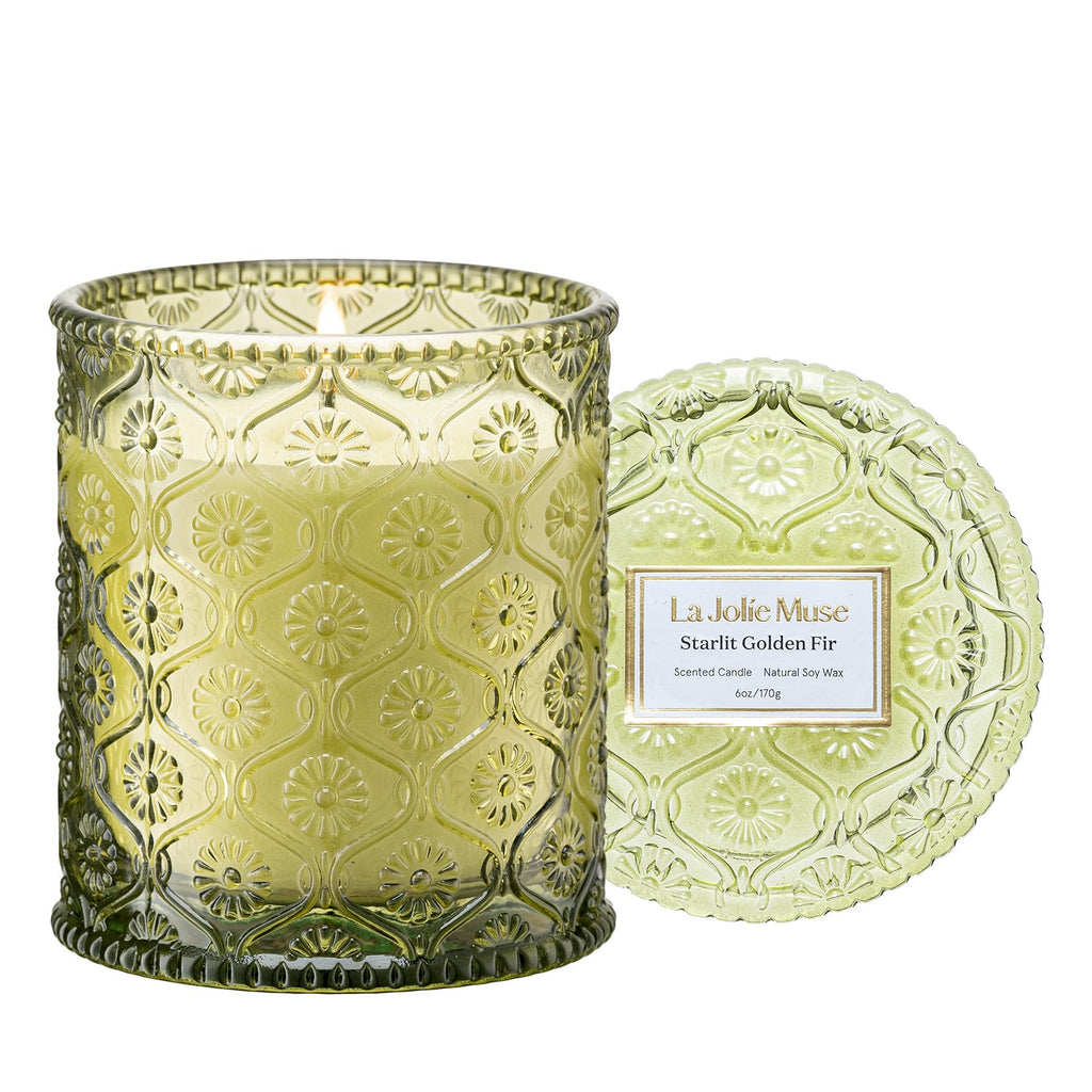 LA JOLIE MUSE Starlit Golden Fir Scented Candle, Christmas Holiday Candle Gifts, Winter Candles for Home Scented, Natural Soy Wax Candle, 6 oz 40 Hours Burn