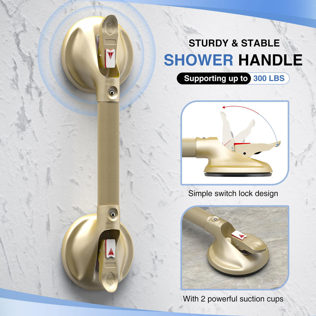 DAILYLIFE Shower Grab Bar for Bathtubs and Showers, 21 inch Heavy Duty Shower Handle with Strong Suction Cup Grab Bars, Safety Shower Handrails for Seniors and Elderly, Gold