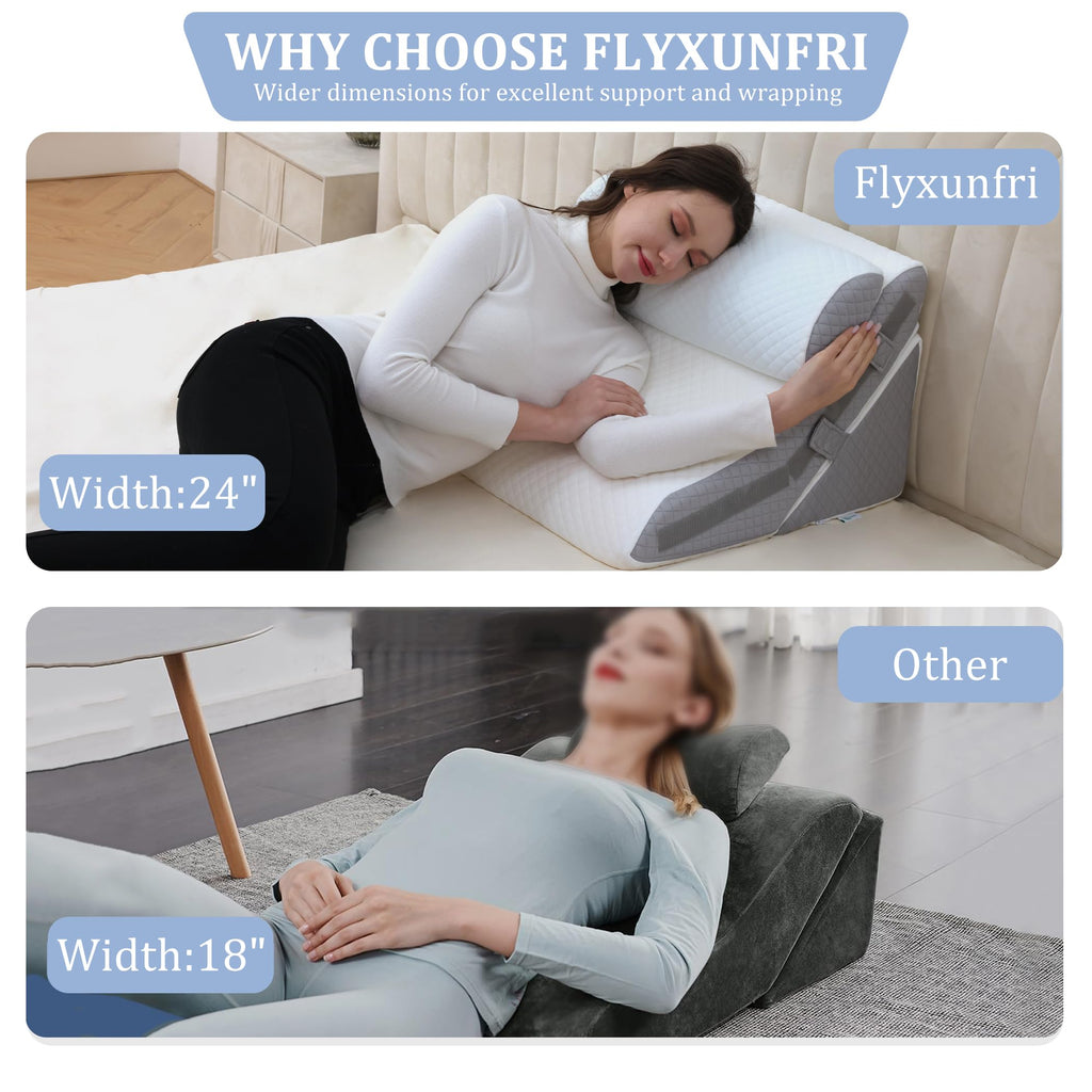 Flyxunfri Bed Wedge Pillow for Sleeping Orthopedic Wedge Pillows Set 9&12&16&20 Inches Adjustable Memory Foam Reading Pillow for Acid Reflux Relief Ergonomic Incline for Back Pain