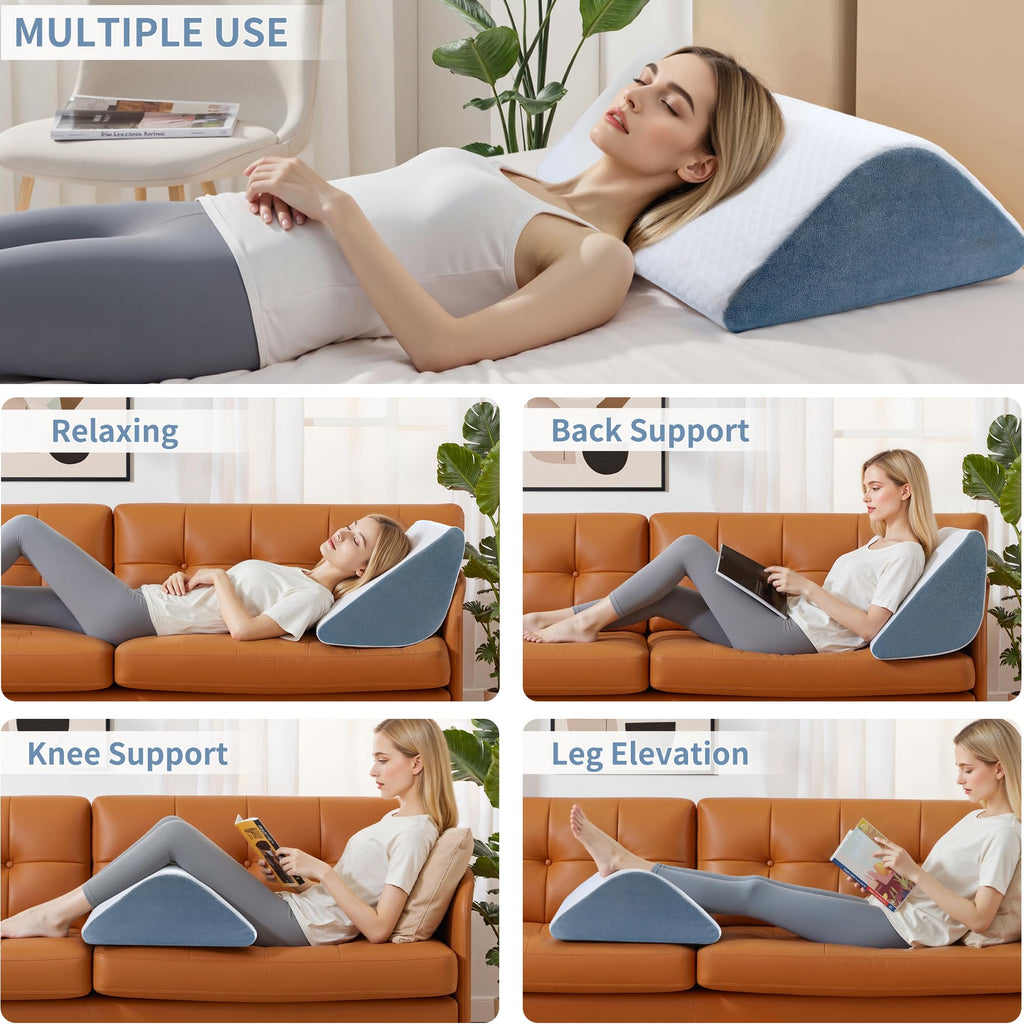 VMFKPNR Knee Wedge Pillow, 8" Knee Pillow for Back Sleeping Leg Pillow, Leg Elevation for Legs Post Surgery, Triangle Pillow for Knee Support, Hip Back Pain Relief