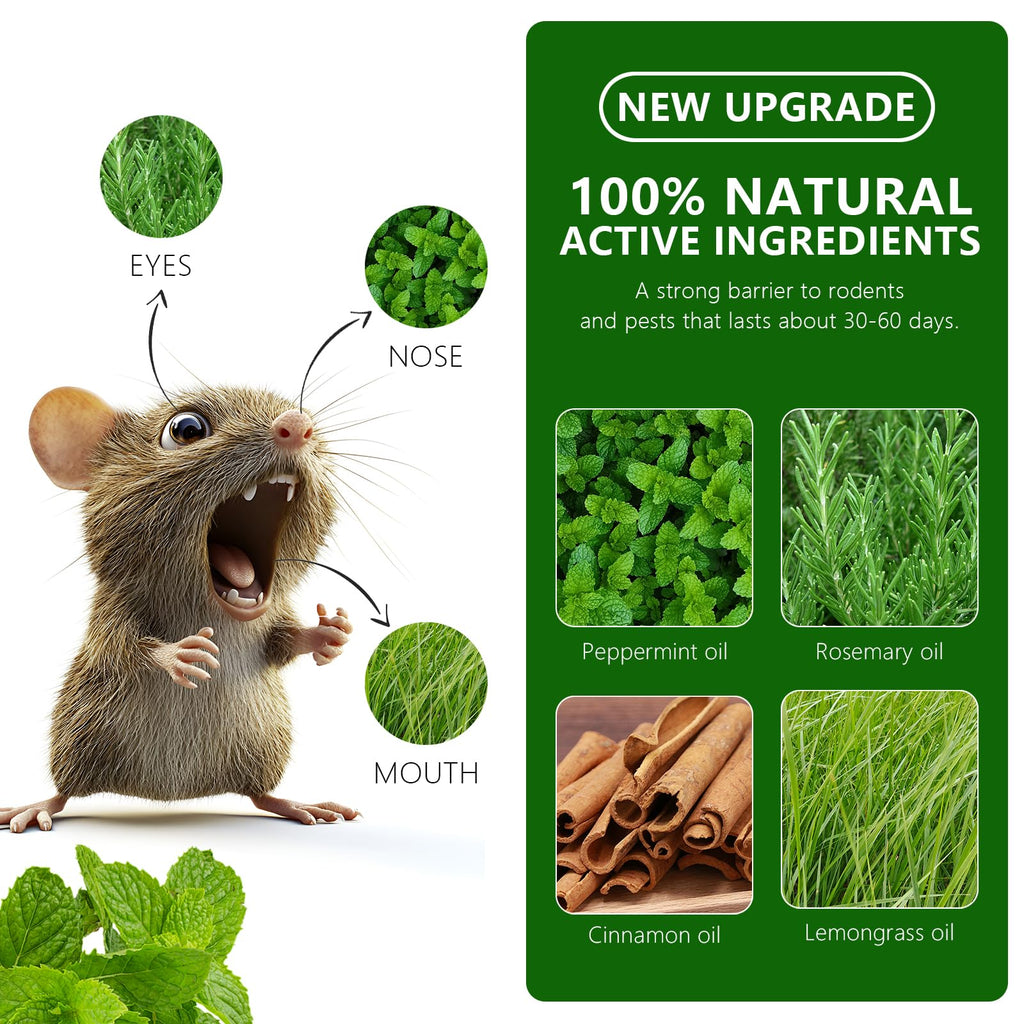Mouse Rodent Repellent, 24 Pack Peppermint Lemon Oil Mice Repellent for Squirrel Rats Spider Pests, Natural Deterrent for Kitchen, Warehouse, Car, Indoor, Outdoor, Safe for Pets Family