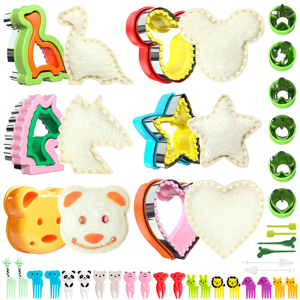 Sandwich Cutters for Kids Lunch,Sandwich Cutter and Sealer,Sandwich Cutter Set,Kids Lunch Accessories-Vegetable Fruit Cutter Set,Micky Mouse,Dinosaur,Star,Gingerbread Man Shapes (38PCS)