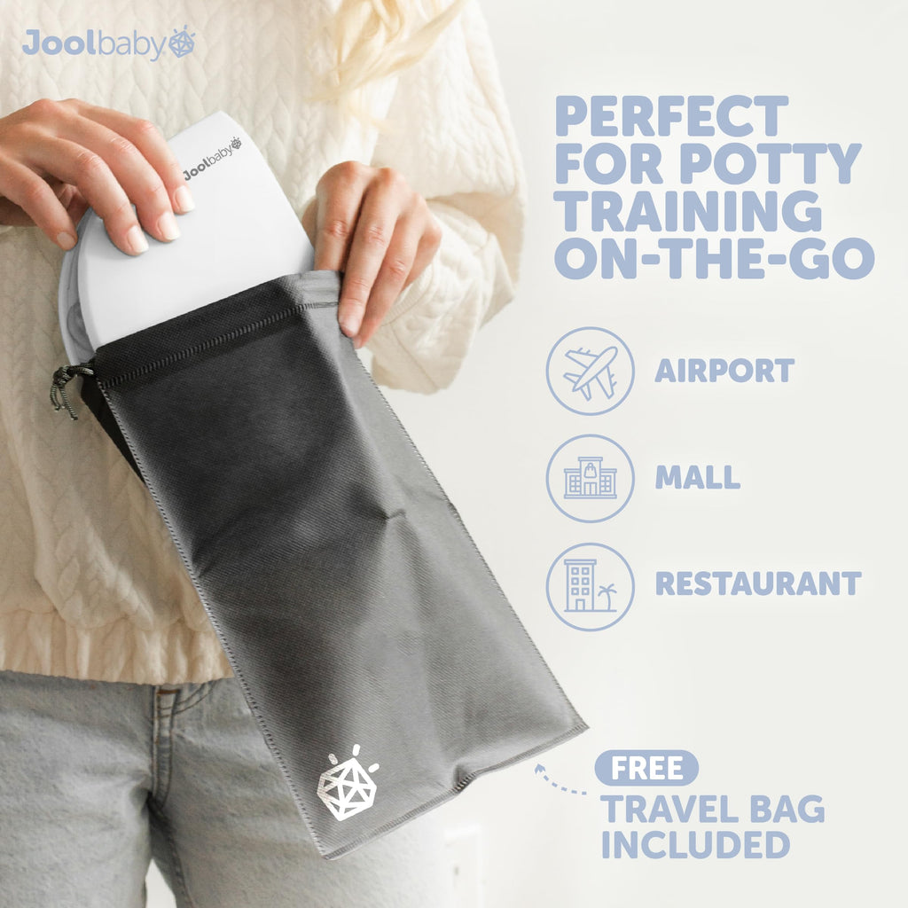 Jool Baby Folding Travel Potty Training Seat for Toddlers, Fits Round & Oval Toilets, Non-Slip Suction Cups, Includes Free Travel Bag (White)