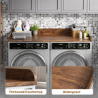 DTK Washer Dryer Countertop, Wood Topper with Edge Rails, Washer and Dryer Countertop with Anti-Slip Strips, 54" Width x 27.5" Depth Cover for Laundry Room Organization and Storage, Walnut
