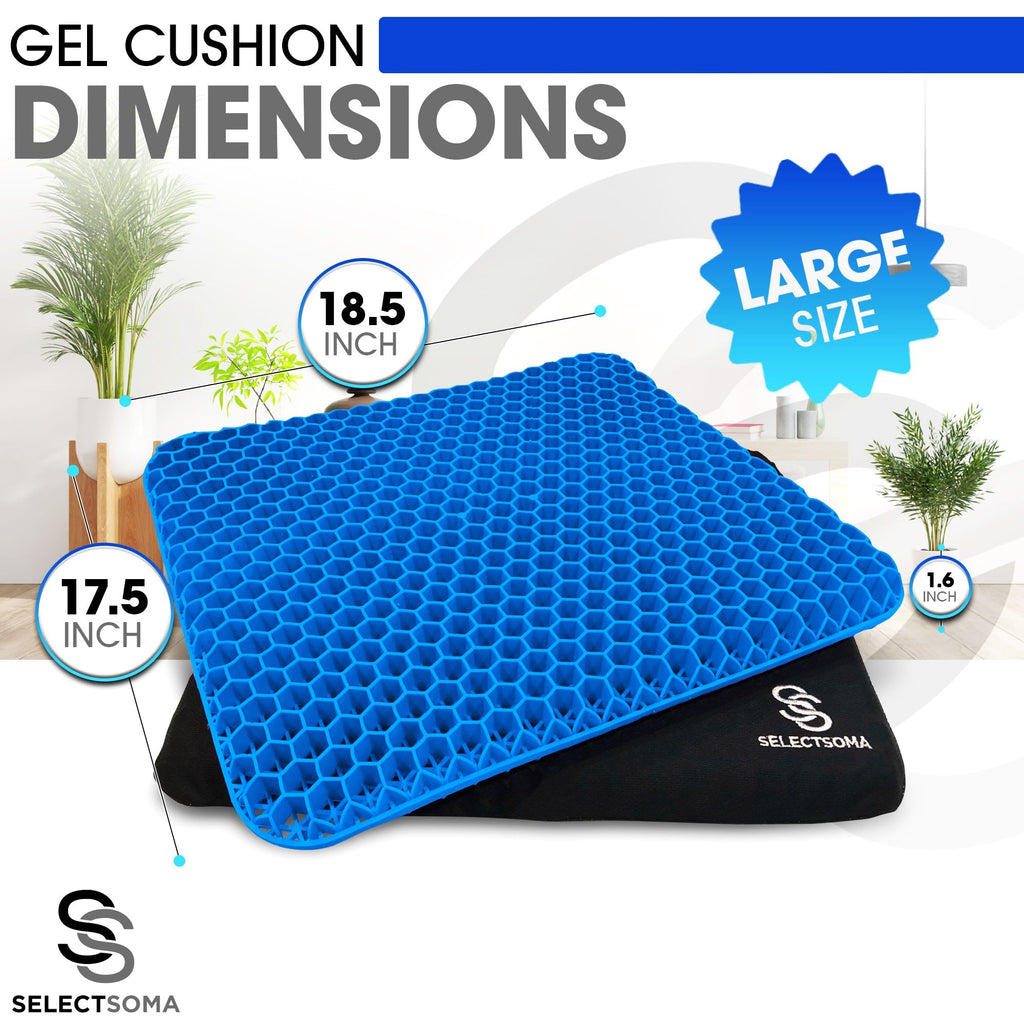 SelectSoma Large Gel Seat Cushion for Desk Chair - Pressure Relief for Back, Sciatica, Coccyx, and Tailbone Pain While Long Sitting – Wheelchair Cushion – Car and Truck Chair Pad