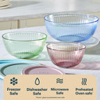 Pyrex Colors Tinted (3-Pack) Sculpted Tinted Unlidded Small/Medium/Large Glass Mixing Bowls, Nesting Space Saving Set of Bowls For Prepping and Baking, 1.3QT, 2.3QT & 4.5QT
