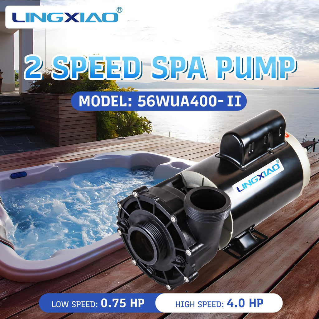 LINGXIAO SPA Pump, 4HP Hot Tub Pump - 2 Speed LX SPA Pumps Motor 220-240V, 2" Port, 56 Frame (Model: 56WUA400-II)