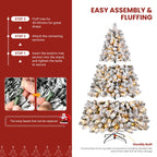 SHareconn 7.5ft Prelit Snow Flocked Spruce Artificial Christmas Tree with 350 Incandescent Warm White Lights, Foldable Stand, Snow Flocked Full Prelighted Xmas Tree W/1170 Branch Tips, 7.5 FT, White