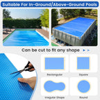 Goplus Pool Cover, 16 x 32 FT Solar Blanket 12 Mil with Carrying Bag for In-Ground and Above-Ground Swimming Pools, Rectangle Hot Tub SPA Thermal Blanket, Blue Bubble