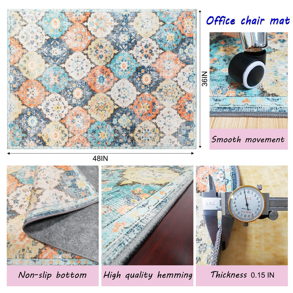 Orange Blue Office Chair Mat - 48"x36" Anti-Slip Rug for Hard Floor