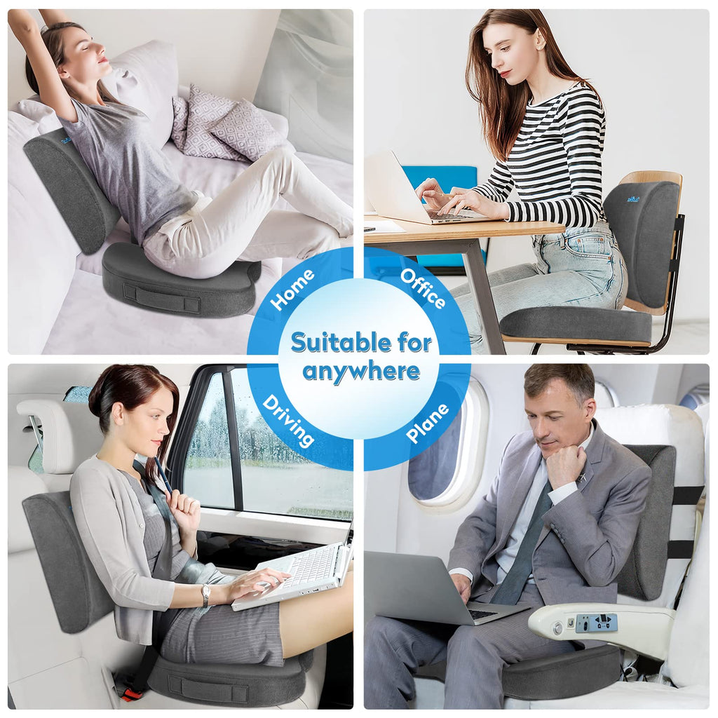 CloudBliss Seat Cushion,Office Chair Cushion,Car Seat Cushion,Lumbar Support Pillow for Office Chair,Back Support Memory Foam Pillow Coccyx Cushion for Tailbone Pain&Sciatica Pain Relief,Grey,X-Large