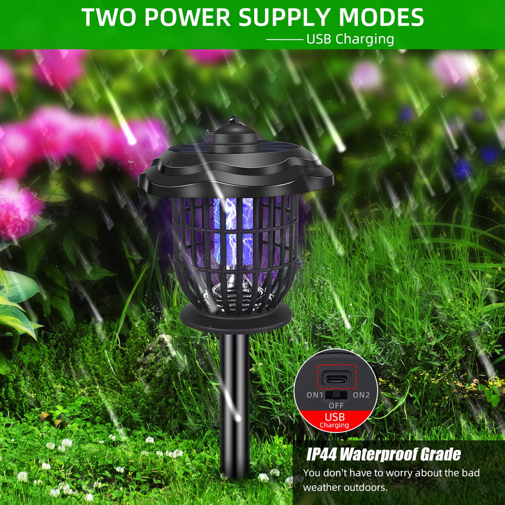 2024 Upgraded Solar Bug Zapper Outdoor, Mosquito Zapper Outdoor UV Bug Lights Mosquito Killer Mosquito Repellent for Outdoor Use Garden Pathway Patio,2 Pack