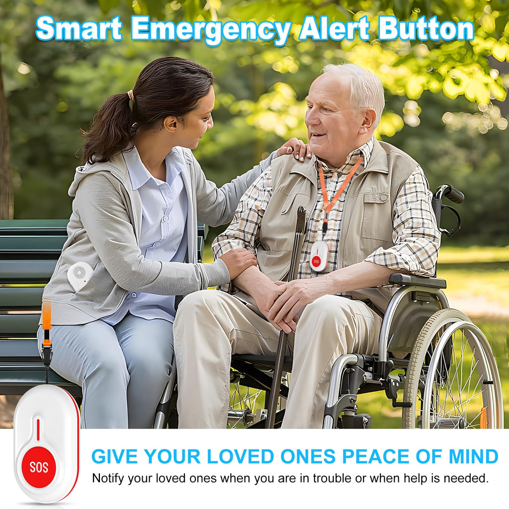 ChunHee Wireless Caregiver Pager Call Button Nurse Alert System Portable SOS Call Bell for Elderly Patient Emergency for Home with 3 Low Remind 3 Button +2 Vibration Receiver …
