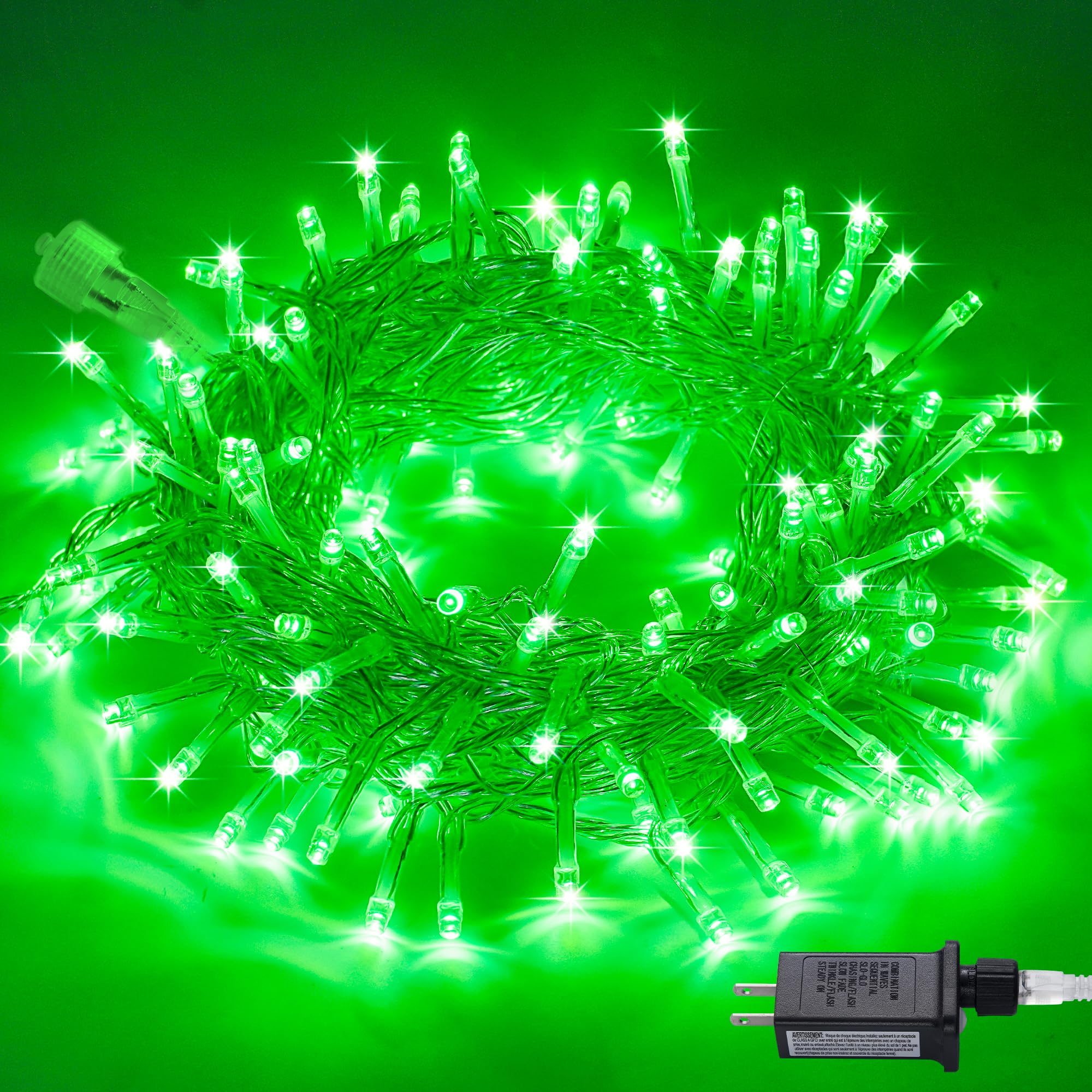 JMEXSUSS Connectable 100 LED Green Halloween Lights, 8 Modes Green Christmas Lights Plug-in, 33ft Clear Wire Green Christmas String Lights Indoor Outdoor Waterproof for Halloween Xmas