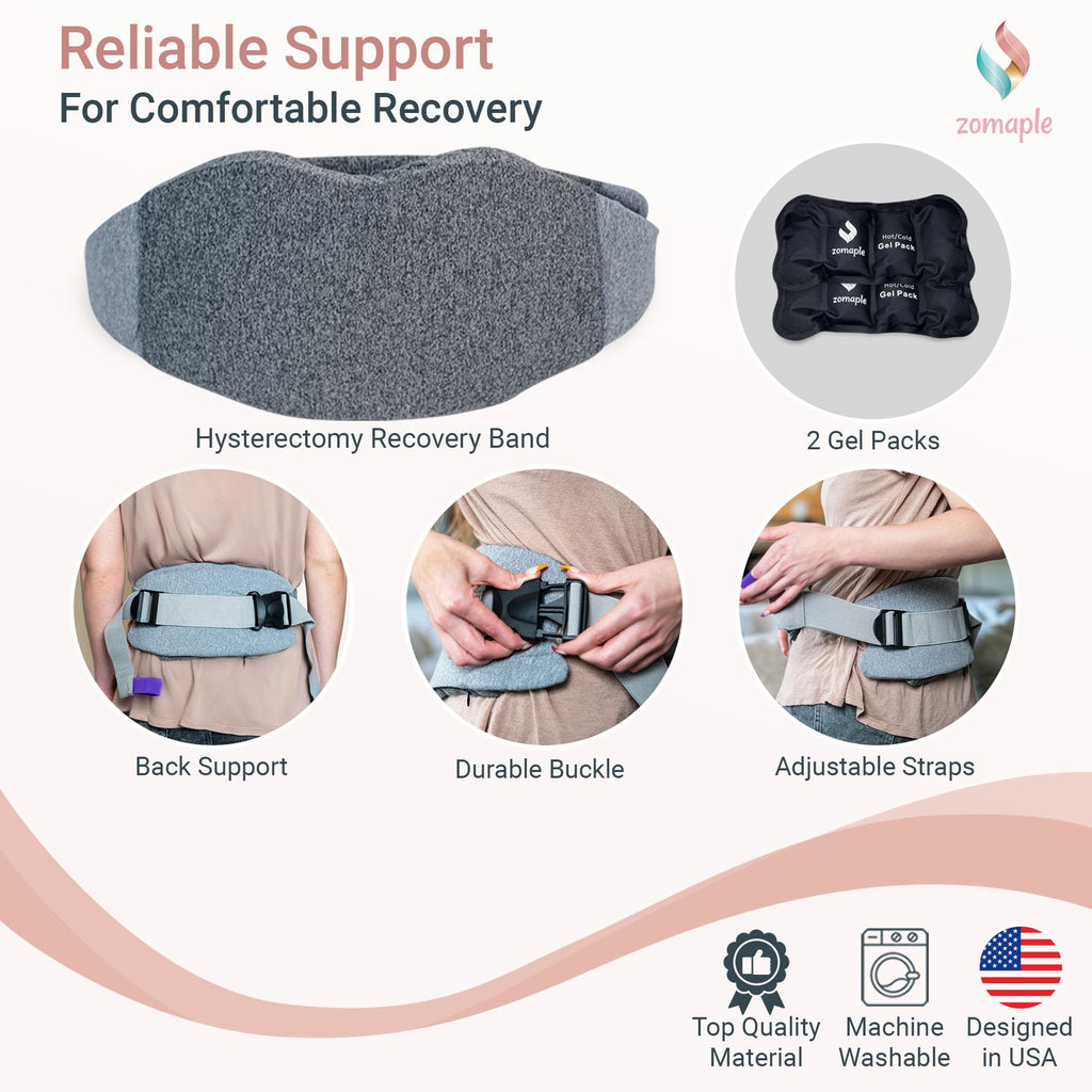 Zomaple Hysterectomy Band – Must Haves for Comfort Recovery After Abdominal, Tummy Tuck, C-Section, Lumpectomy Surgery - Belly Pillow with Pocket & Gel Pack - Post Surgery Gifts