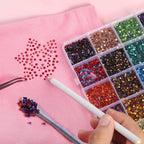 BEADSLAND Hotfix Rhinestones Mixed 24 Colors, SS10 Rhinestones for Crafts Clothes, Hotfix Crystals with 1 Tweezers, 1 Wax Pencil and 1 Spoon