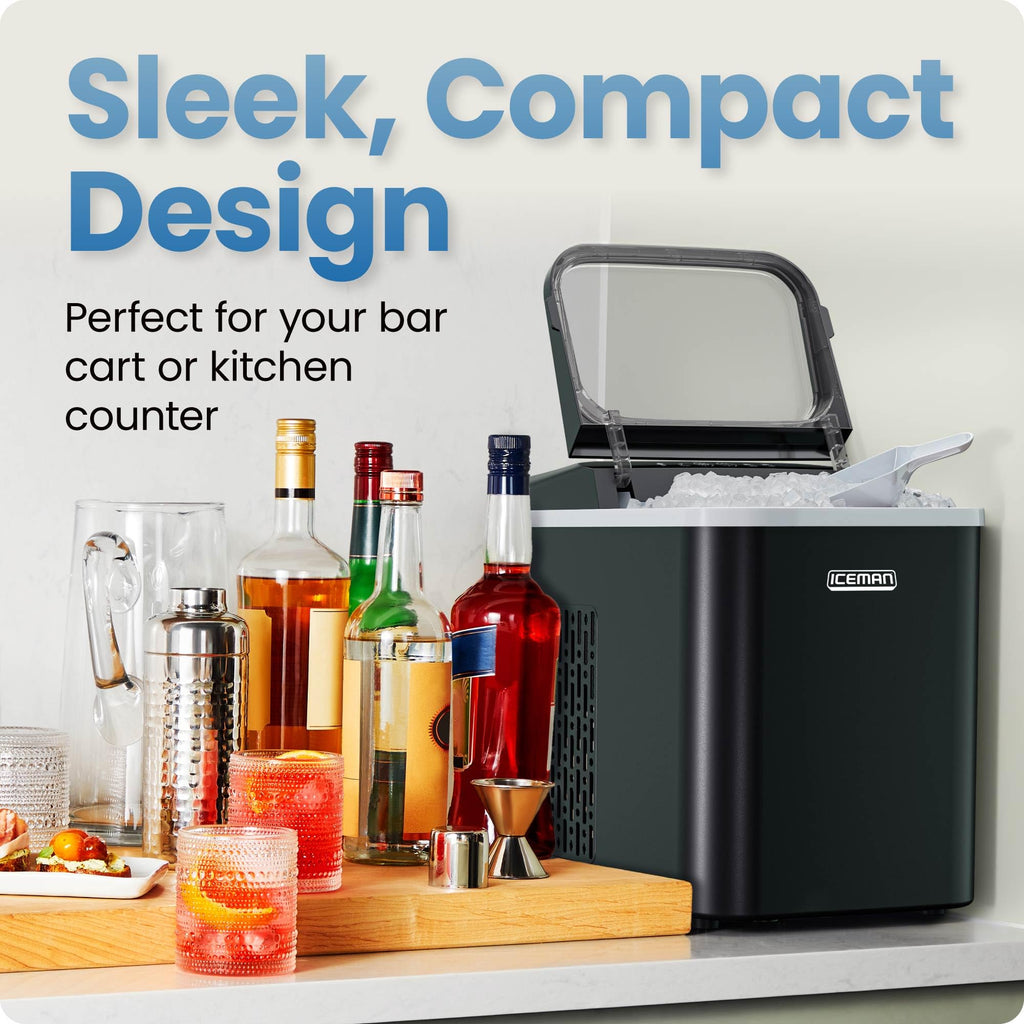 Iceman Compact Pebble Ice Machine, Countertop Nugget Ice Maker Produces Chewable Pellet Ice in 8 Minutes, Makes 26lbs/Day, One-Touch Cleaning Function with Ice Scoop/Basket Included – Black
