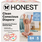 The Honest Company Comfort Dry Disposable Daytime Diapers, Hypoallergenic, Fragrance-Free, Sensitive Skin, Wingin' It + Catching Rainbows, Super Club Box Size 5 (27+ lbs), 84 Count