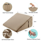 Bedluxe Wedge Pillow for Sleeping, 12 inch Elevated Support Bed Wedge Pillow, Breathable Triangle Pillow Wedge with Cooling Memory Foam Top - Removable Washable Cover, Coffee